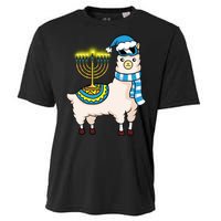 Glowing Menorah Hanukkah Llama Cute Alpaca Chanukah Cooling Performance Crew T-Shirt