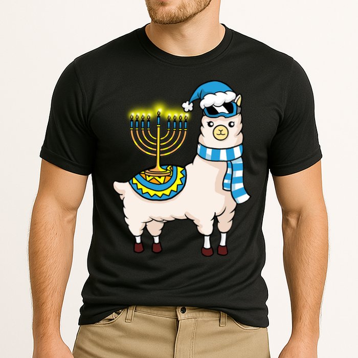 Glowing Menorah Hanukkah Llama Cute Alpaca Chanukah Cooling Performance Crew T-Shirt