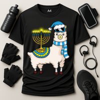 Glowing Menorah Hanukkah Llama Cute Alpaca Chanukah Cooling Performance Crew T-Shirt