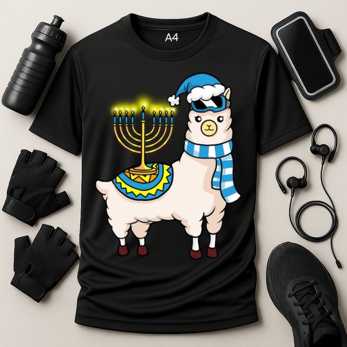 Glowing Menorah Hanukkah Llama Cute Alpaca Chanukah Cooling Performance Crew T-Shirt