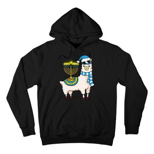 Glowing Menorah Hanukkah Llama Cute Alpaca Chanukah Hoodie