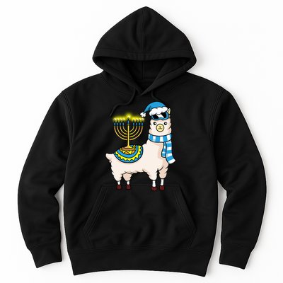 Glowing Menorah Hanukkah Llama Cute Alpaca Chanukah Hoodie