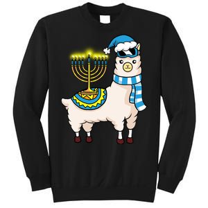 Glowing Menorah Hanukkah Llama Cute Alpaca Chanukah Sweatshirt