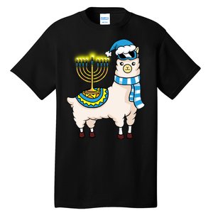 Glowing Menorah Hanukkah Llama Cute Alpaca Chanukah Tall T-Shirt