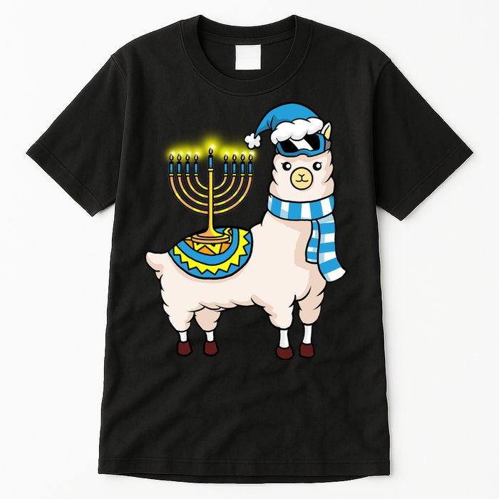 Glowing Menorah Hanukkah Llama Cute Alpaca Chanukah Tall T-Shirt