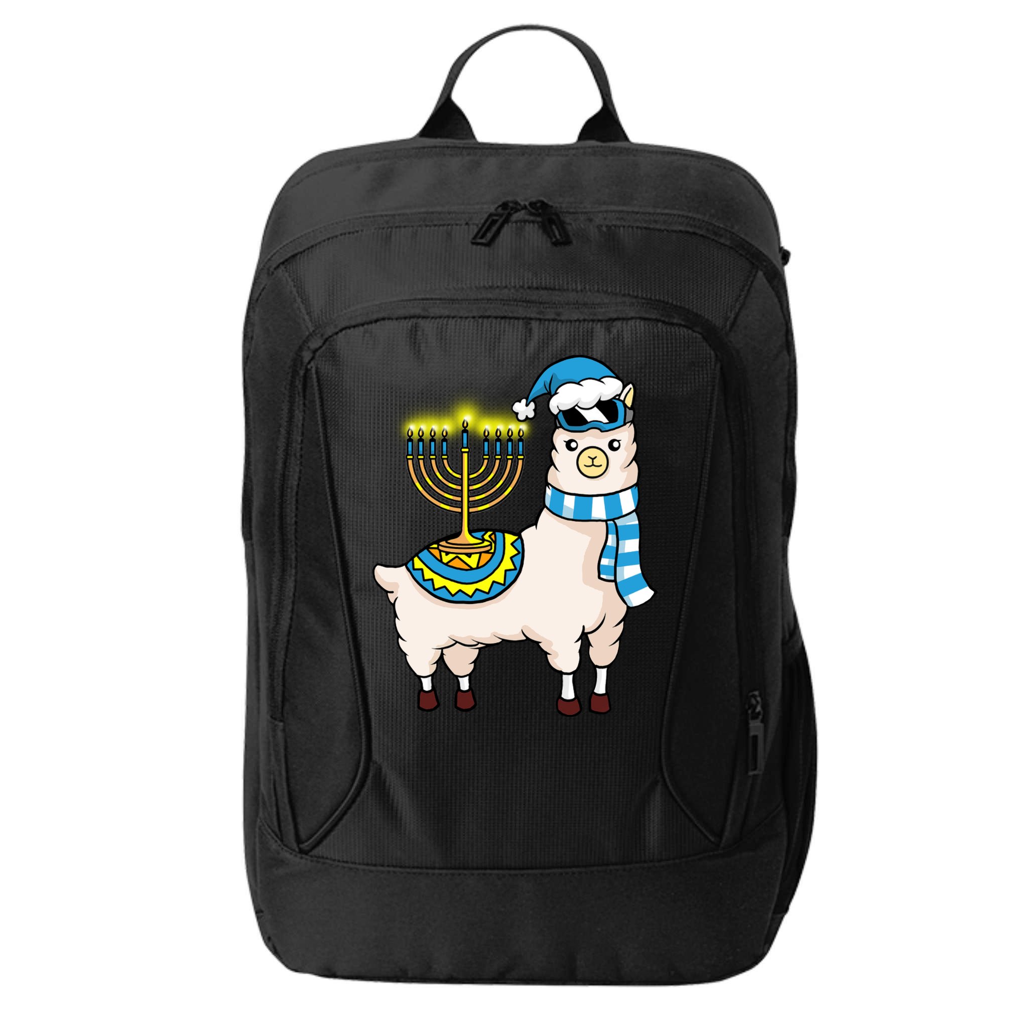 Glowing Menorah Hanukkah Llama Cute Alpaca Chanukah City Backpack