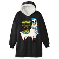 Glowing Menorah Hanukkah Llama Cute Alpaca Chanukah Hooded Wearable Blanket