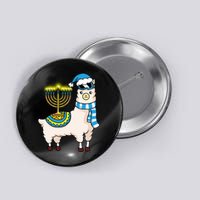 Glowing Menorah Hanukkah Llama Cute Alpaca Chanukah Button