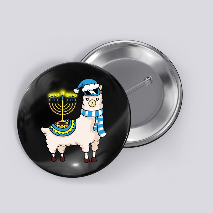 Glowing Menorah Hanukkah Llama Cute Alpaca Chanukah Button