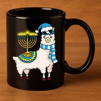 Glowing Menorah Hanukkah Llama Cute Alpaca Chanukah 11oz C Handle Ceramic Mug