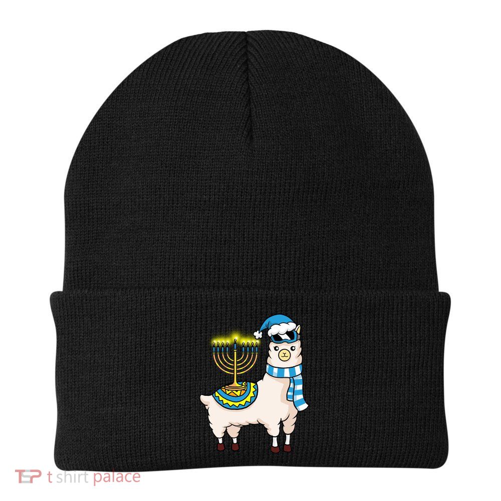 Glowing Menorah Hanukkah Llama Cute Alpaca Chanukah Beanie