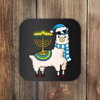 Glowing Menorah Hanukkah Llama Cute Alpaca Chanukah Coaster