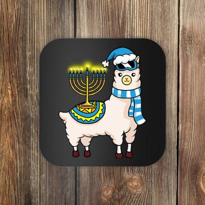 Glowing Menorah Hanukkah Llama Cute Alpaca Chanukah Coaster