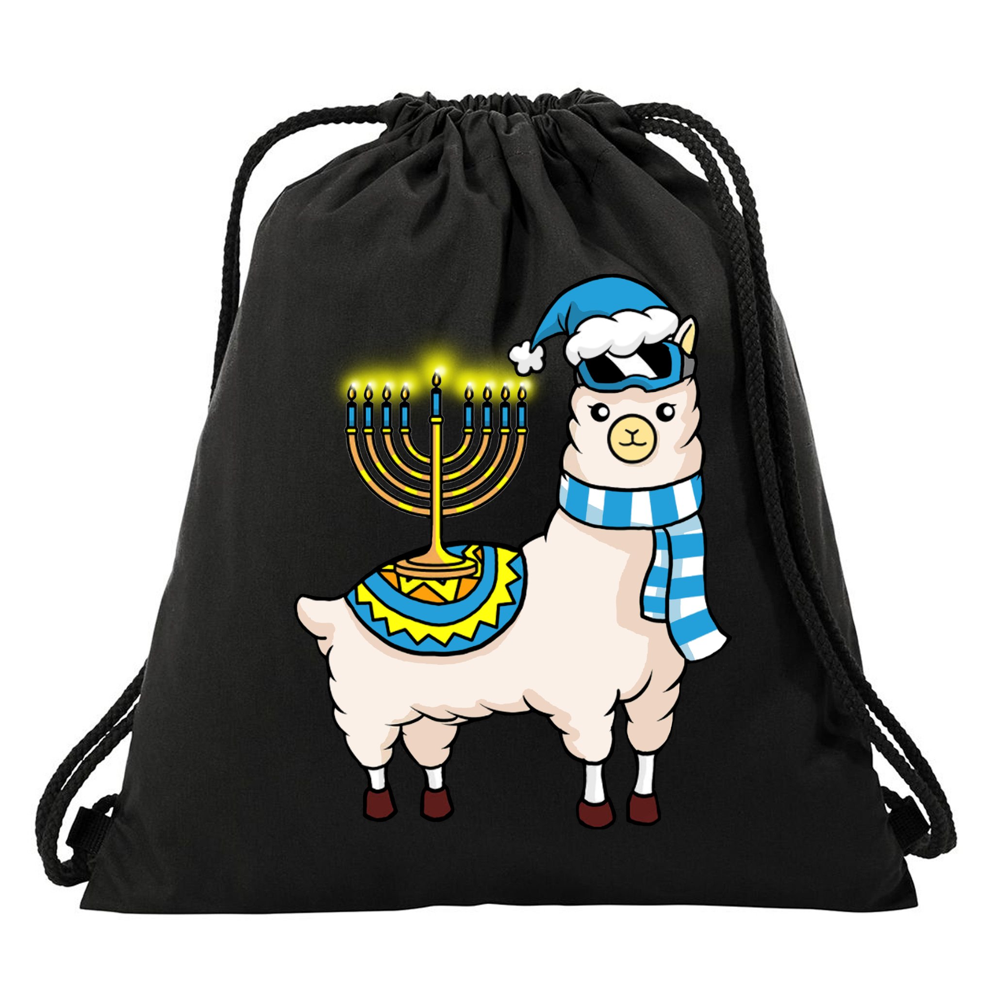 Glowing Menorah Hanukkah Llama Cute Alpaca Chanukah Drawstring Bag