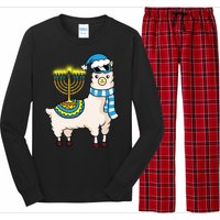 Glowing Menorah Hanukkah Llama Cute Alpaca Chanukah Long Sleeve Pajama Set