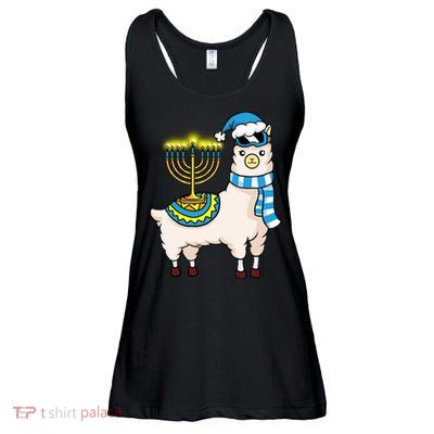 Glowing Menorah Hanukkah Llama Cute Alpaca Chanukah Ladies Essential Flowy Tank