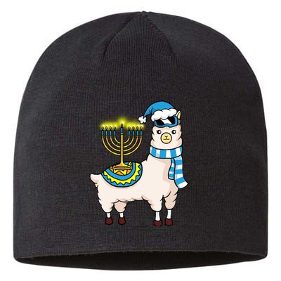 Glowing Menorah Hanukkah Llama Cute Alpaca Chanukah Sustainable Beanie