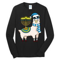 Glowing Menorah Hanukkah Llama Cute Alpaca Chanukah Tall Long Sleeve T-Shirt