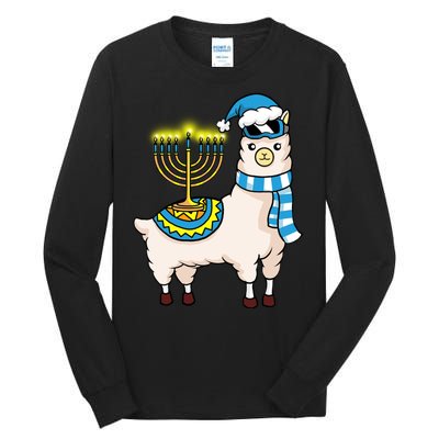 Glowing Menorah Hanukkah Llama Cute Alpaca Chanukah Tall Long Sleeve T-Shirt