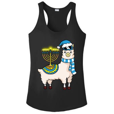 Glowing Menorah Hanukkah Llama Cute Alpaca Chanukah Ladies PosiCharge Competitor Racerback Tank