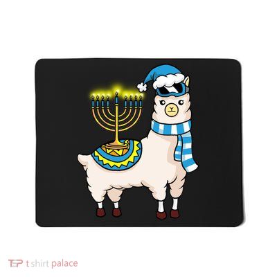 Glowing Menorah Hanukkah Llama Cute Alpaca Chanukah Mousepad