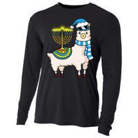 Glowing Menorah Hanukkah Llama Cute Alpaca Chanukah Cooling Performance Long Sleeve Crew