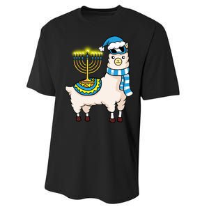 Glowing Menorah Hanukkah Llama Cute Alpaca Chanukah Performance Sprint T-Shirt