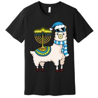 Glowing Menorah Hanukkah Llama Cute Alpaca Chanukah Premium T-Shirt