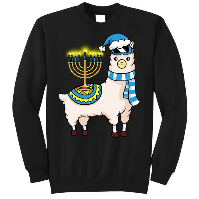 Glowing Menorah Hanukkah Llama Cute Alpaca Chanukah Tall Sweatshirt