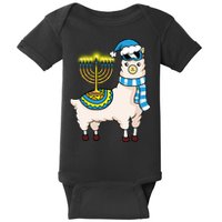Glowing Menorah Hanukkah Llama Cute Alpaca Chanukah Baby Bodysuit