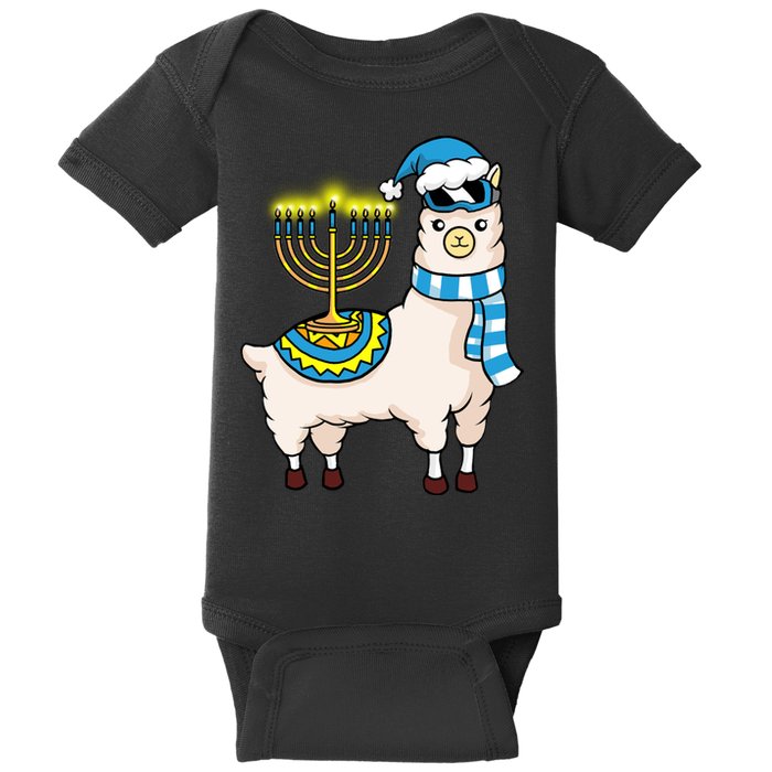 Glowing Menorah Hanukkah Llama Cute Alpaca Chanukah Baby Bodysuit