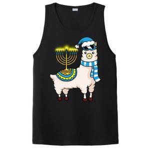 Glowing Menorah Hanukkah Llama Cute Alpaca Chanukah PosiCharge Competitor Tank