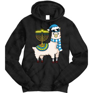 Glowing Menorah Hanukkah Llama Cute Alpaca Chanukah Tie Dye Hoodie