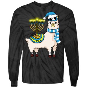 Glowing Menorah Hanukkah Llama Cute Alpaca Chanukah Tie-Dye Long Sleeve Shirt