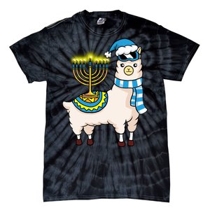 Glowing Menorah Hanukkah Llama Cute Alpaca Chanukah Tie-Dye T-Shirt