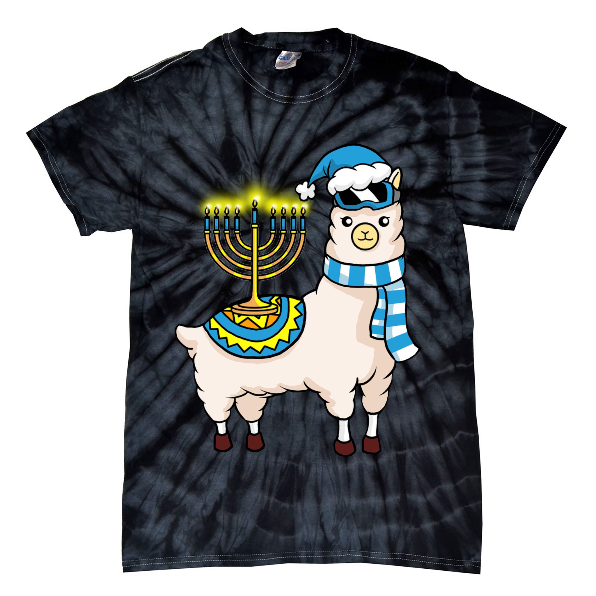Glowing Menorah Hanukkah Llama Cute Alpaca Chanukah Tie-Dye T-Shirt