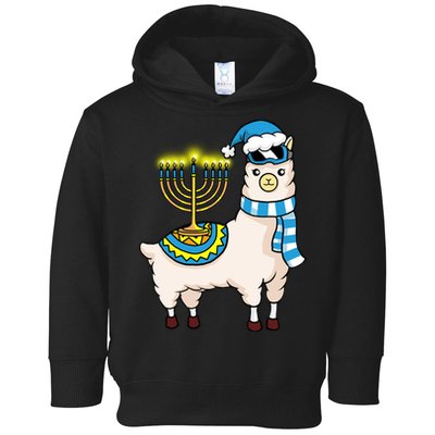 Glowing Menorah Hanukkah Llama Cute Alpaca Chanukah Toddler Hoodie