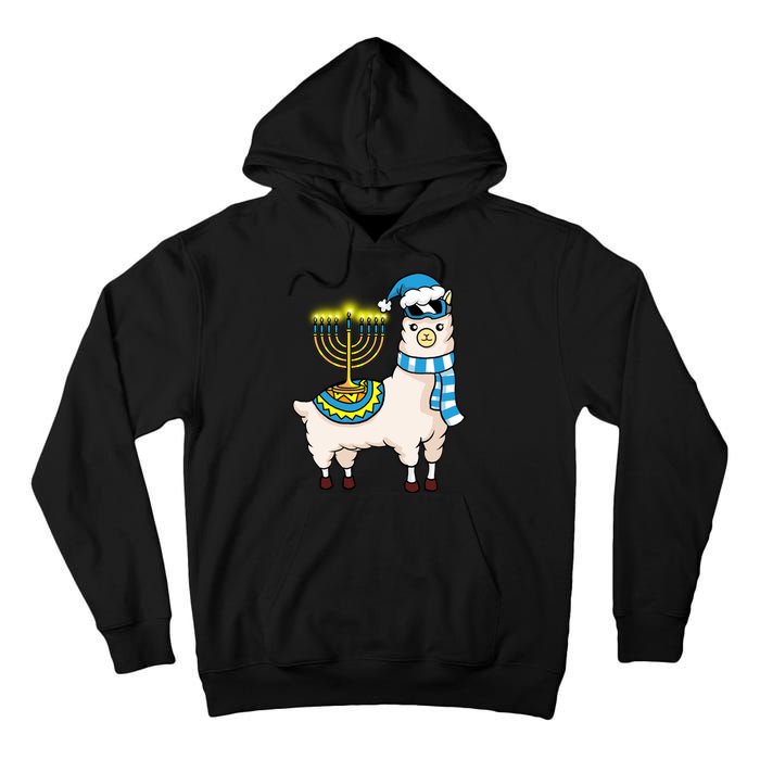 Glowing Menorah Hanukkah Llama Cute Alpaca Chanukah Tall Hoodie