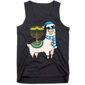 Glowing Menorah Hanukkah Llama Cute Alpaca Chanukah Tank Top