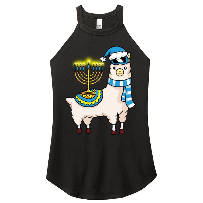 Glowing Menorah Hanukkah Llama Cute Alpaca Chanukah Women's Perfect Tri Rocker Tank