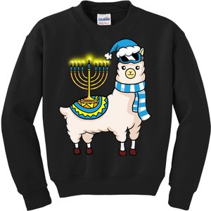 Glowing Menorah Hanukkah Llama Cute Alpaca Chanukah Kids Sweatshirt