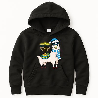 Glowing Menorah Hanukkah Llama Cute Alpaca Chanukah Kids Hoodie