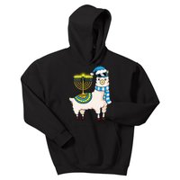 Glowing Menorah Hanukkah Llama Cute Alpaca Chanukah Kids Hoodie