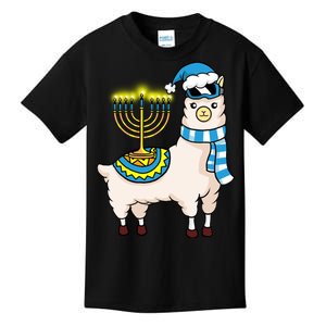 Glowing Menorah Hanukkah Llama Cute Alpaca Chanukah Kids T-Shirt