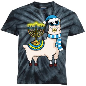 Glowing Menorah Hanukkah Llama Cute Alpaca Chanukah Kids Tie-Dye T-Shirt