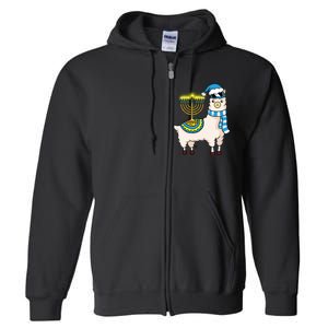 Glowing Menorah Hanukkah Llama Cute Alpaca Chanukah Full Zip Hoodie