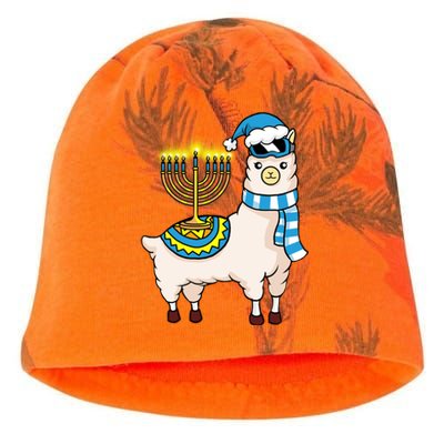 Glowing Menorah Hanukkah Llama Cute Alpaca Chanukah Kati - Camo Knit Beanie