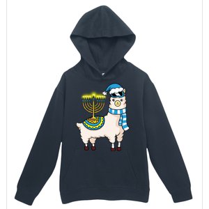 Glowing Menorah Hanukkah Llama Cute Alpaca Chanukah Urban Pullover Hoodie