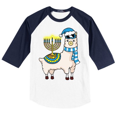 Glowing Menorah Hanukkah Llama Cute Alpaca Chanukah Baseball Sleeve Shirt