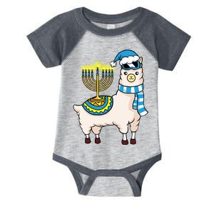 Glowing Menorah Hanukkah Llama Cute Alpaca Chanukah Infant Baby Jersey Bodysuit